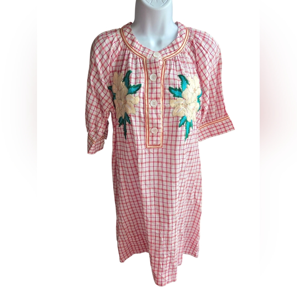 Antik Batik Anthropologie White Red Plaid Shift Short Dress Size S (38)